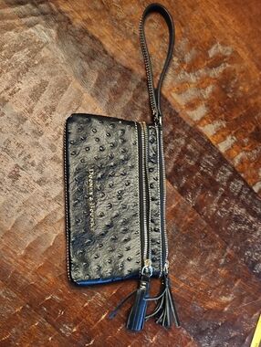 Dooney & Bourke Black Ostrich-Textured Zip Wristlet